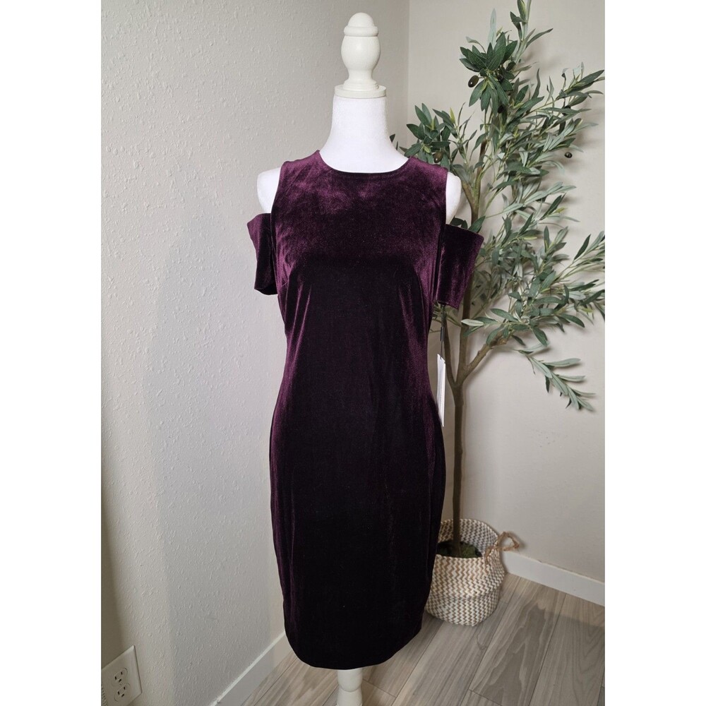 Calvin Klein Women’s Size 6 Burgundy Velvet Cold Shoulder Sheath Dress NWT